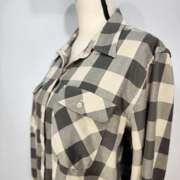 Chaps Women's Cream and Grey Plaid Long Sleeve Button Up Shirt XL - Picture 2 of 7